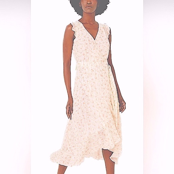 NWOT ECRU Nyongo Ruffle Wrap Tank Floral Dress in peach - size 6 - Picture 2 of 10